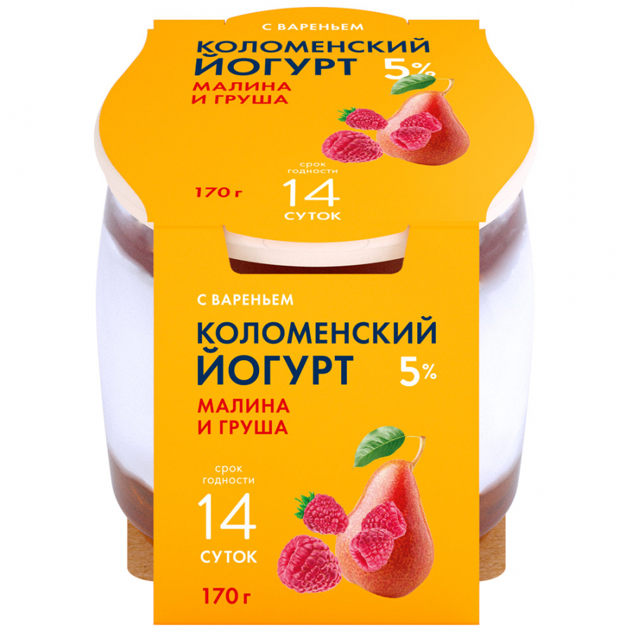 Йогурт Малина груша 5% 170г Коломенский