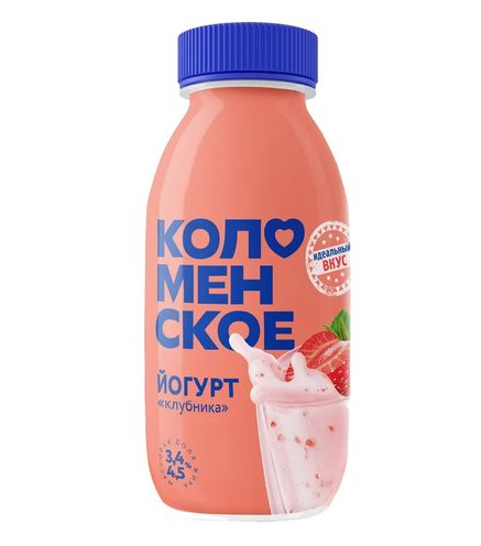 Йогурт питьевой клубника 3,4-4,5% 260г Коломенский