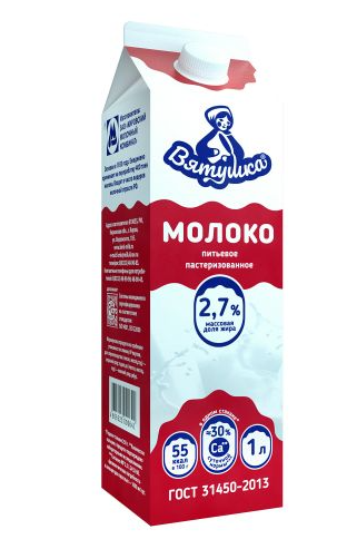 Молоко питьевое пастеризованное 2,7% 1л Вятушка т/п
