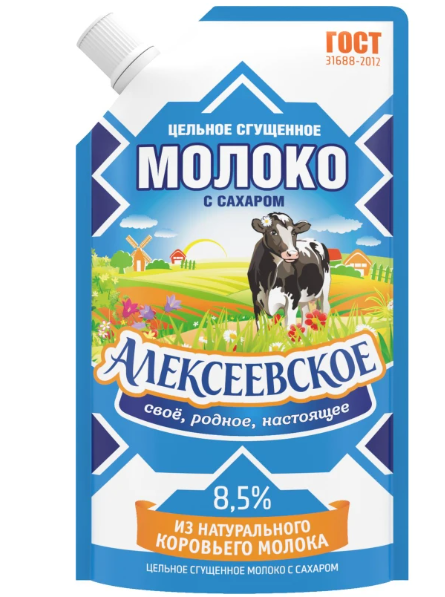 Молоко сгущенное цельное с сахаром Алексеевское 8,5% 270г
