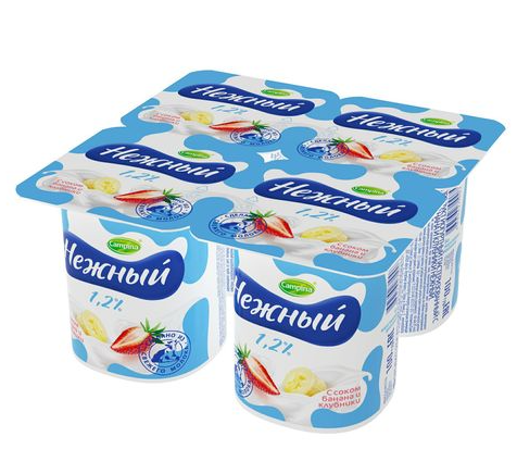 Продукт йогуртный Кампина Нежный банан-клубника 1,2% 100г