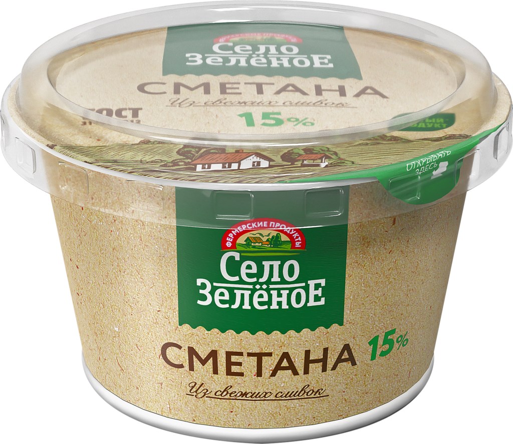 Сметана Село Зеленое 15% 180г стакан