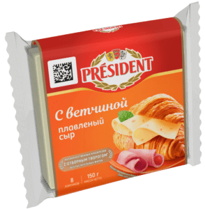 Сыр плавленый с ветчиной Президент 150г нарезка