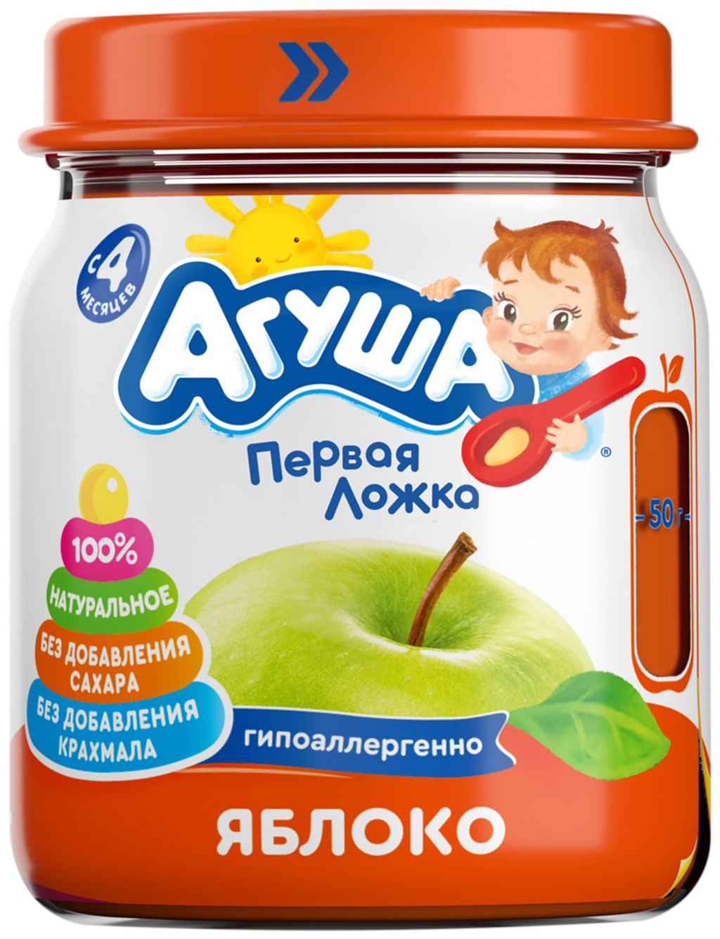 Пюре фруктовое 100г Агуша яблоко 4+