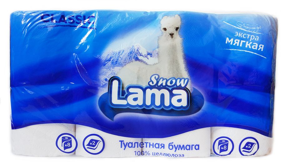 Бумага туалетная Snow Lama 2-сл 8 рул Белая