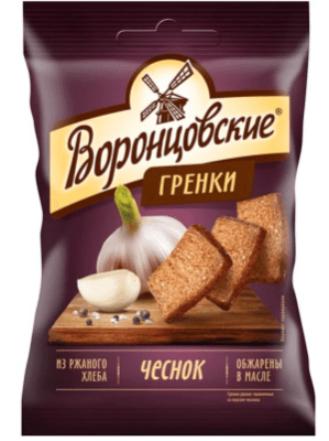 Сухарики-гренки ржаные со вкусом чеснока 60г Воронцовские