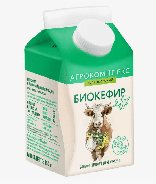 Биокефир м.ж.д.2,5% 0,45л Агрокомплекс пюр-пак