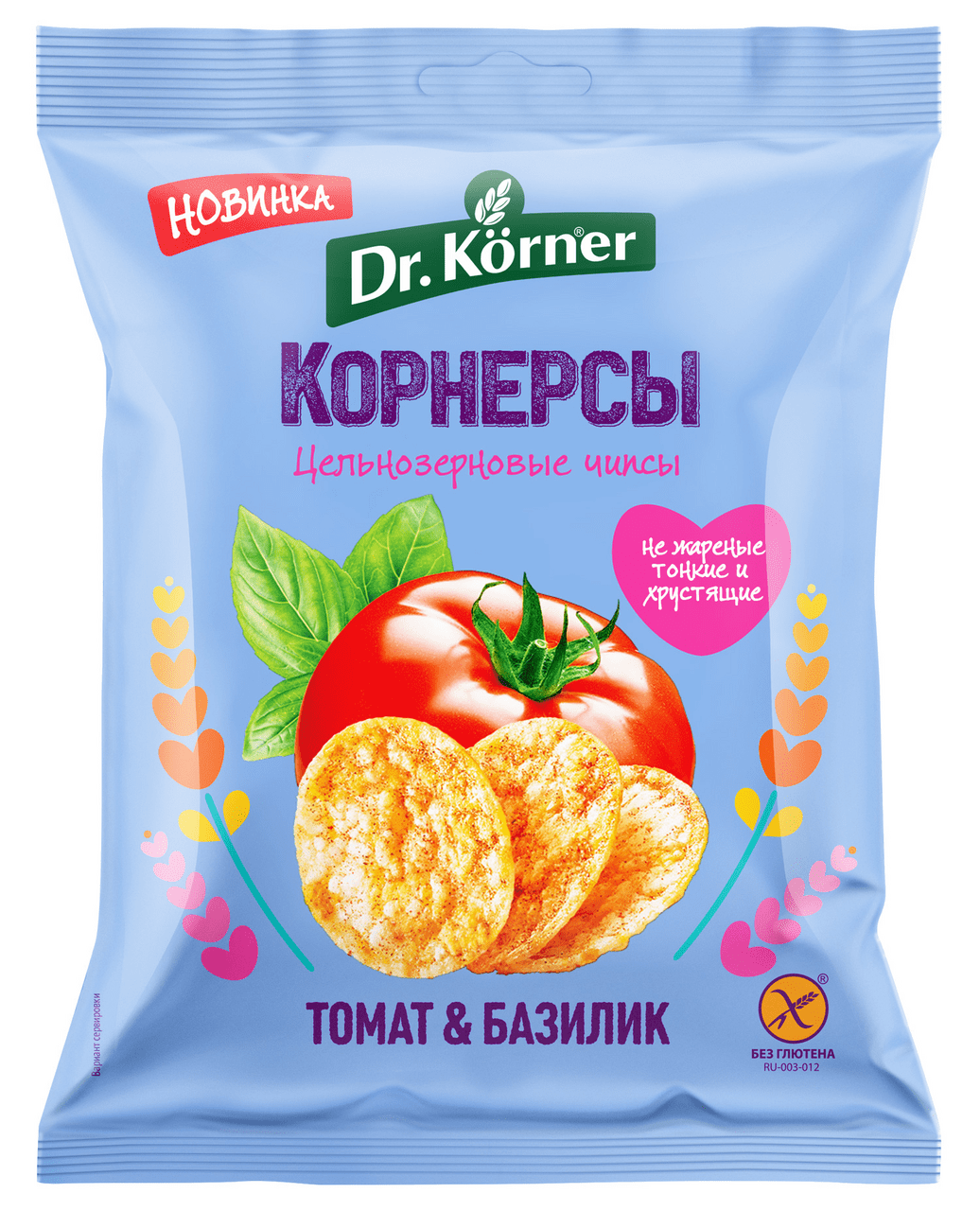 Чипсы кукурузно-рисовые с томатом и базиликом Dr.Korner 50г