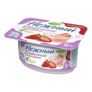 Продукт йогуртный Кампина Нежный клубника ванночка сливочный 5% 100г