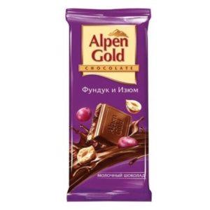 Шоколад молочный фундук изюм 85г Альпен Голд